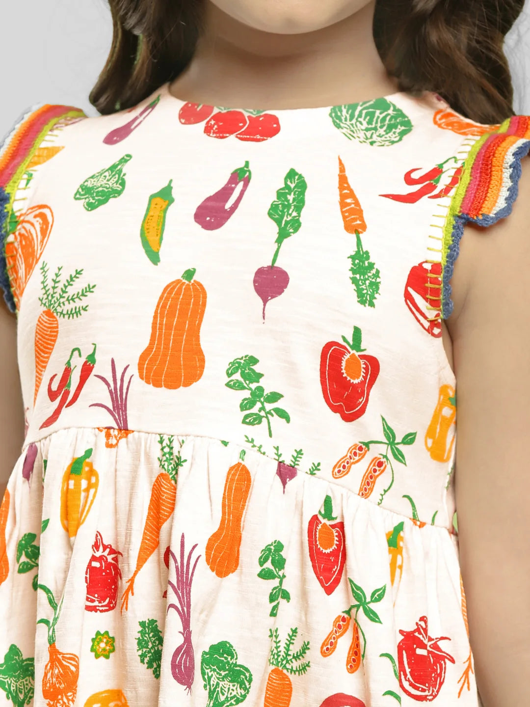 Playful Veggies Cotton A-Line Dress