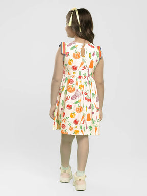 Playful Veggies Cotton A-Line Dress