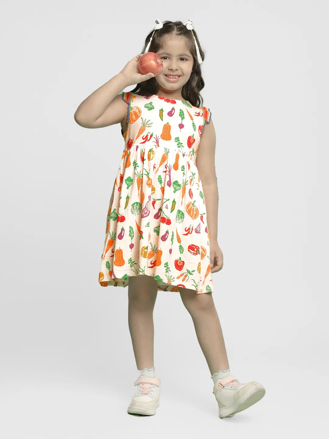 Playful Veggies Cotton A-Line Dress