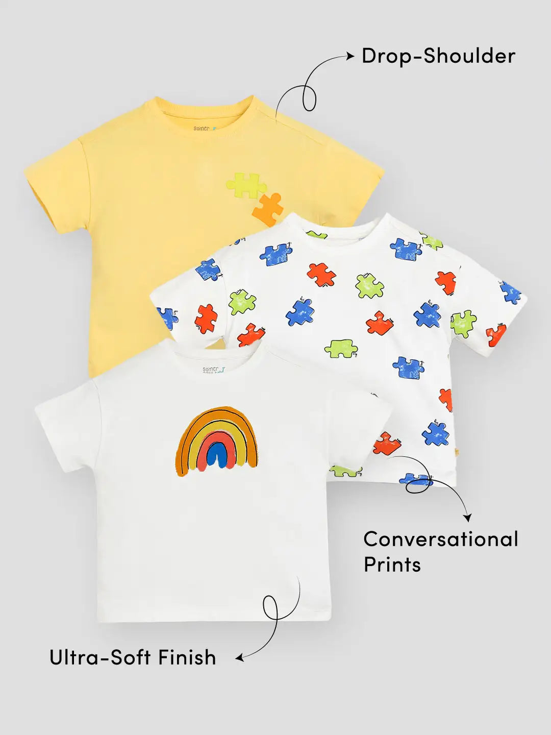 Play & Laugh Drop Shoulder Cotton Tee- Pack of 3