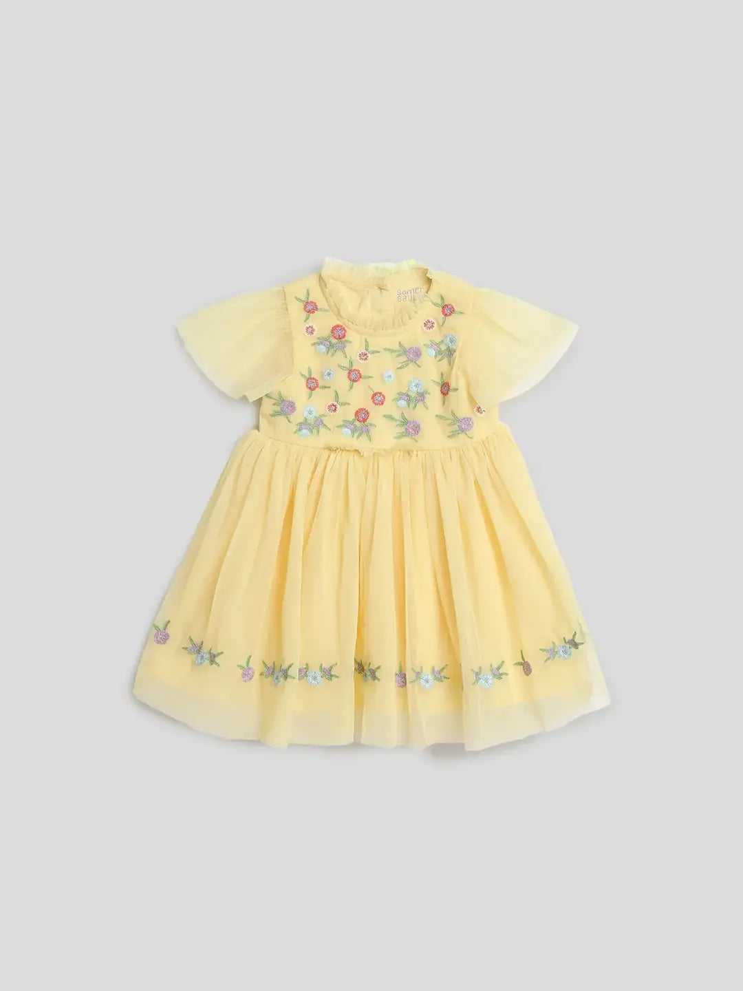 Yellow Embroidered Tulle Dress