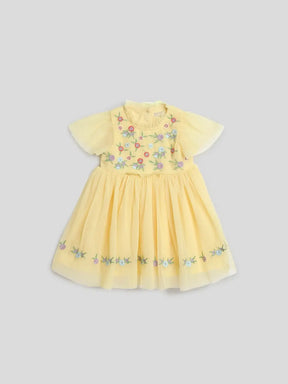 Yellow Embroidered Tulle Dress