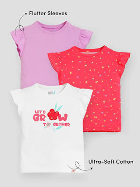 Grow Together Flutter Sleeves Cotton Top- Pack of 3