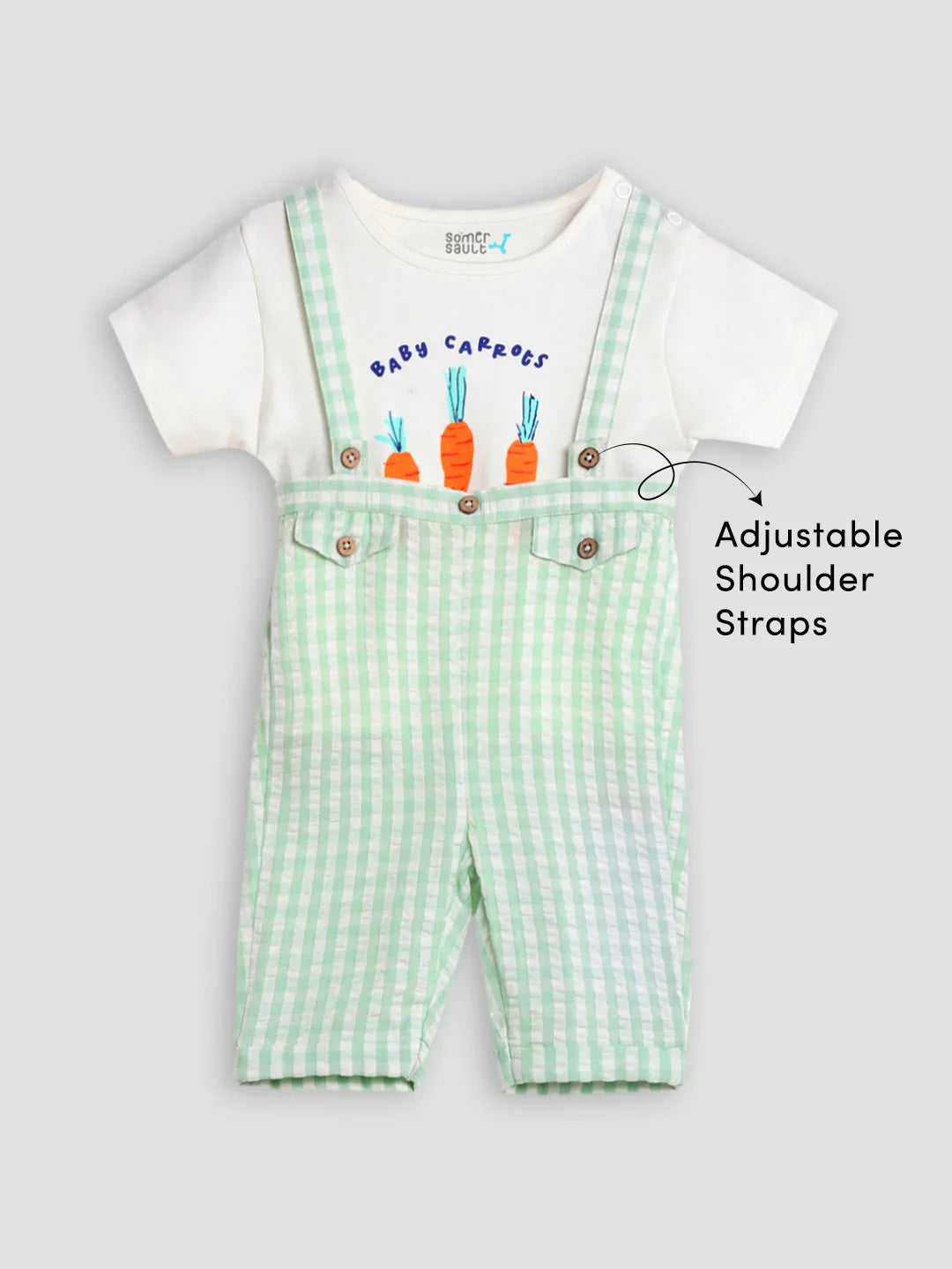 Carrots Cotton Tee & Gingham Dungaree Set