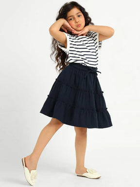 Deep Sea Striped Cotton Top & Tiered Skirt Set