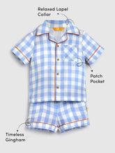 Ocean Gingham Cotton Shirt & Shorts Pyjama Set