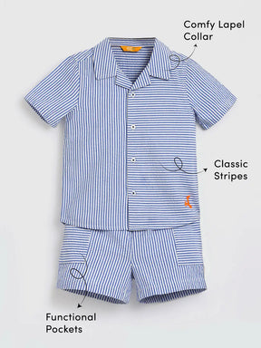 Sky Striped Cotton Shirt & Shorts Set