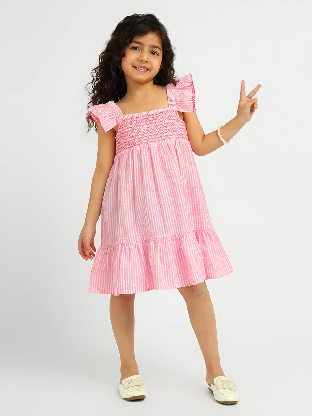 Strawberry Striped Cotton Smocked Tier Dress