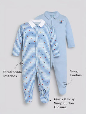 Let's Sail Footed Cotton Sleepsuit- Pack of 2