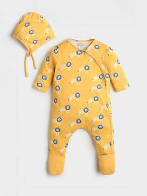 Sher Footed Cotton Sleepsuit with Cap