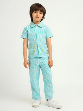 Mint Gingham Cottom Shirt & Pants Pyjama Set