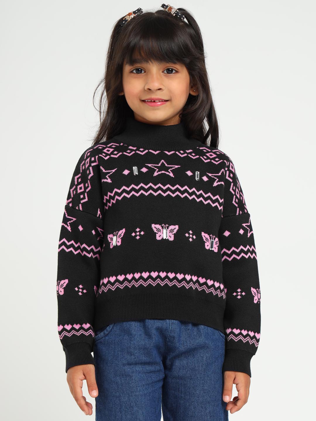 Butterfly High Neck Cotton Pullover Sweater