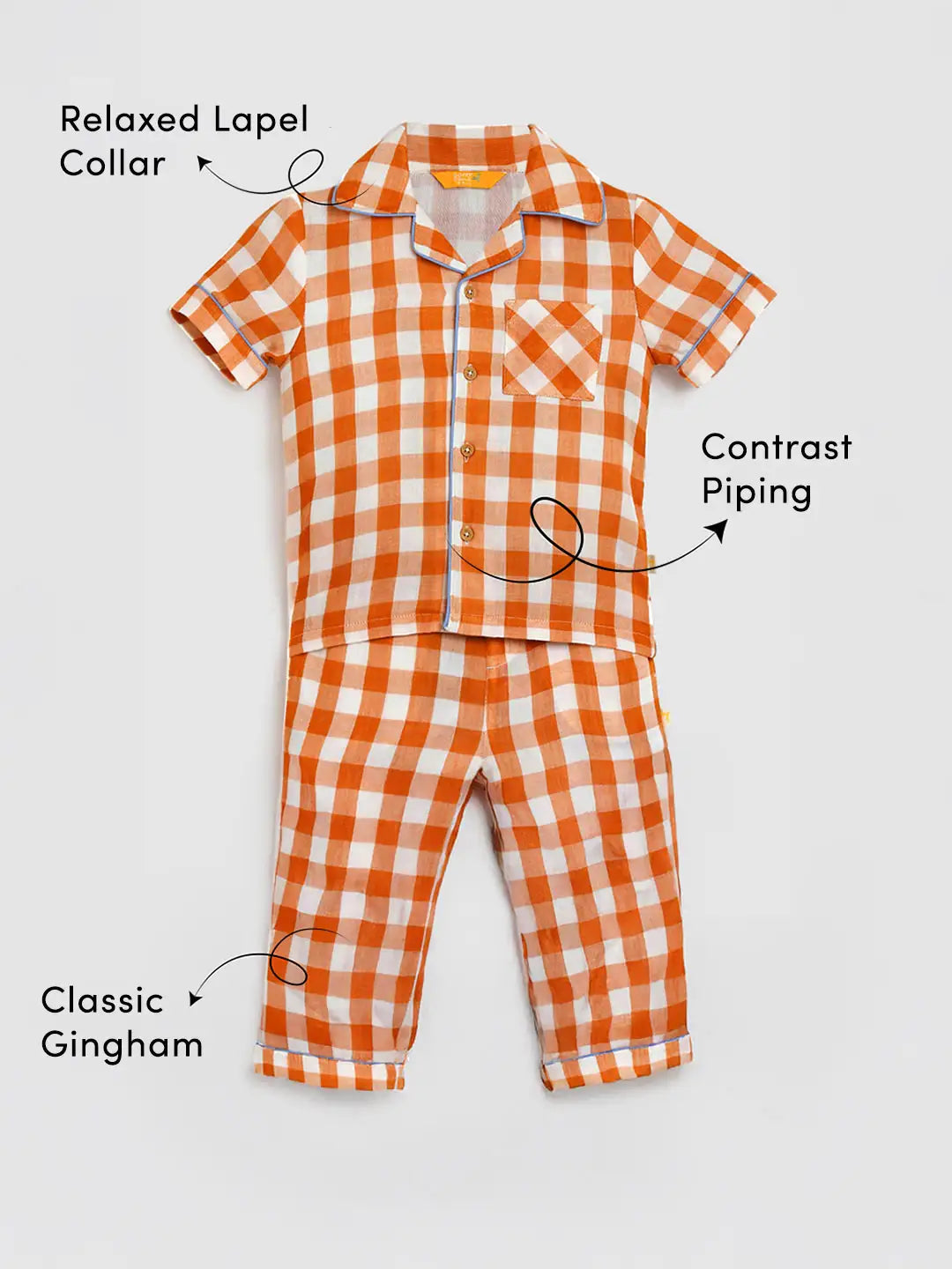 Brown Sugar Gingham Cotton Shirt & Pants Pyjama Set