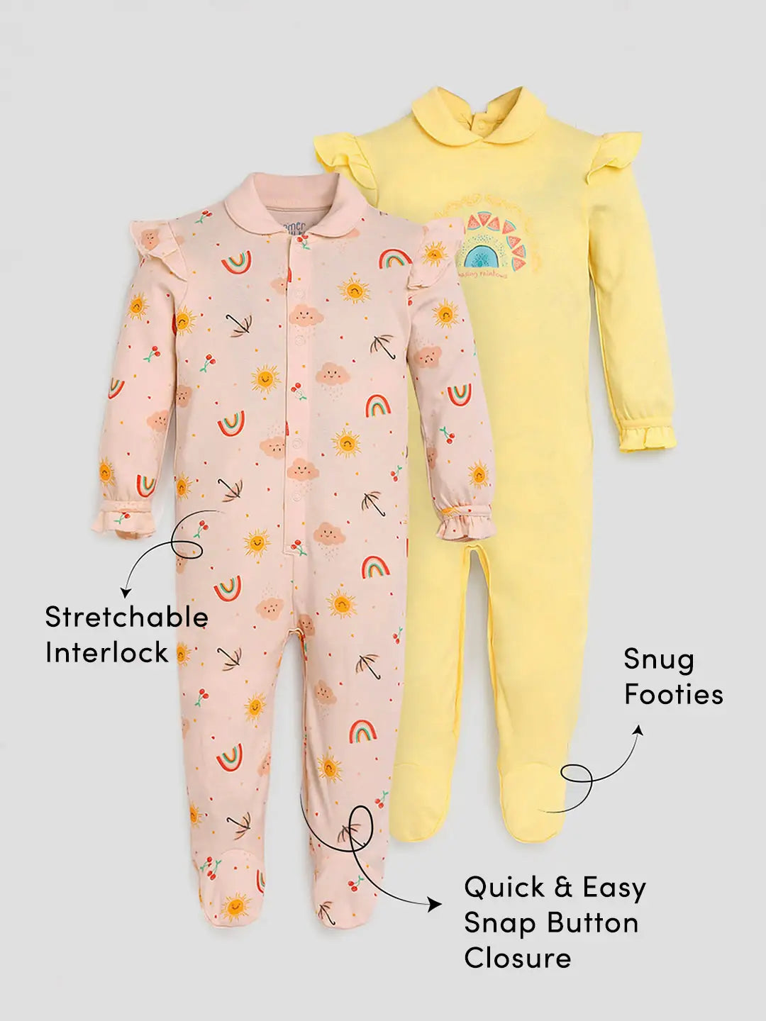 Chasing Rainbows Footed Cotton Sleepsuit- Pack of 2