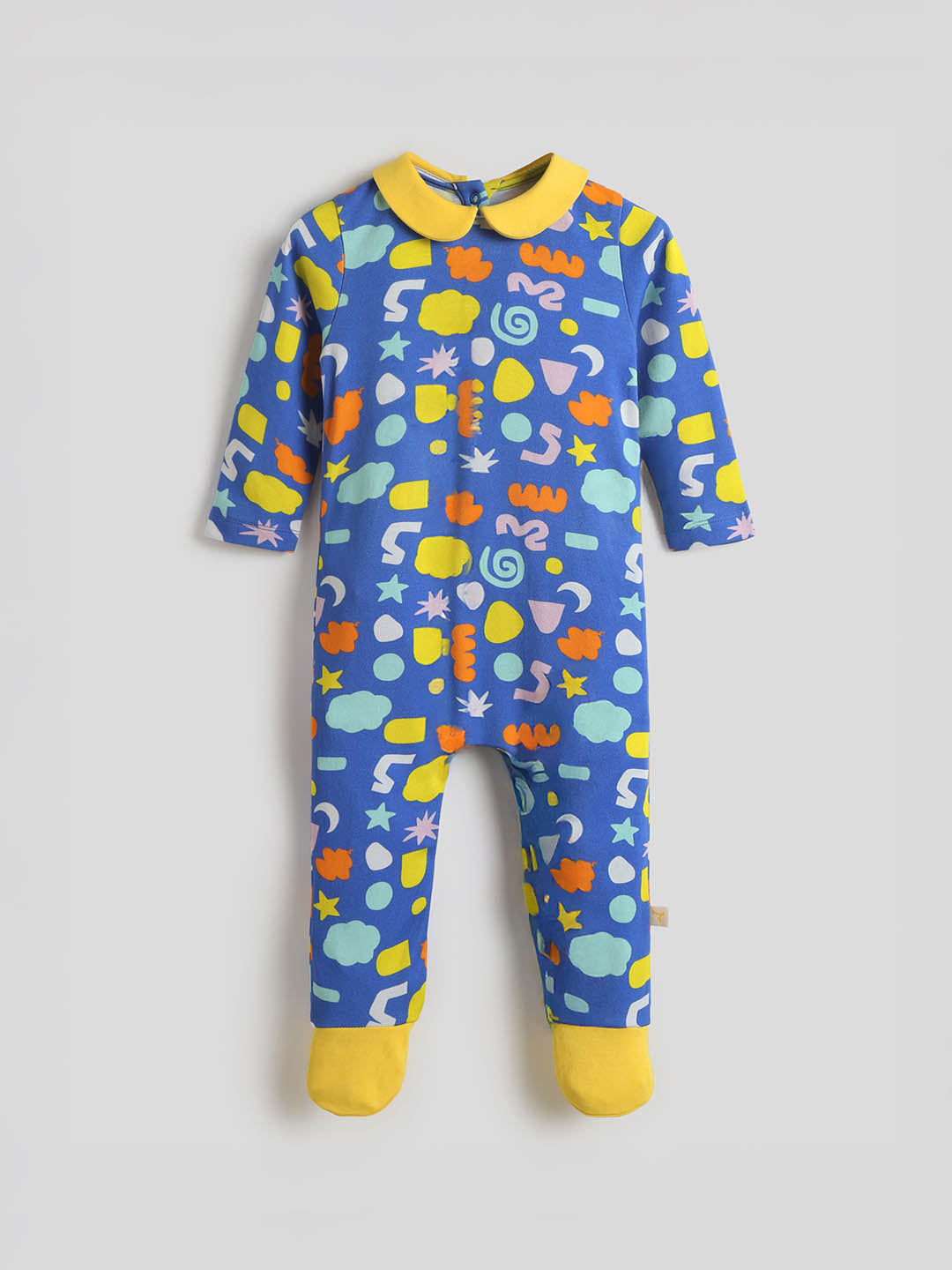 Playful Shapes Footed Cotton Sleepsuit - Blue