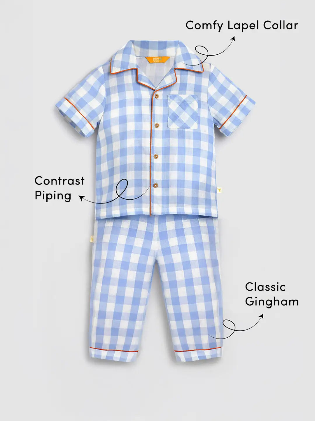 Ocean Gingham Cotton Shirt & Pants Pyjama Set