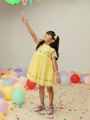 Yellow Embroidered Tulle Dress Somersault