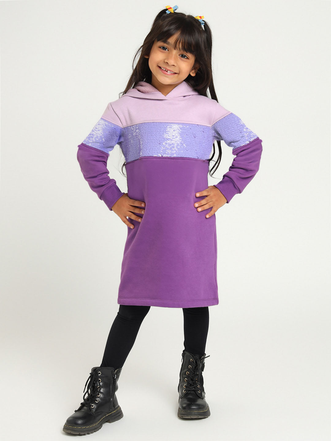 Violet Sequined Hooded Sweatshirt Dress