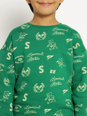 Green Athleisure Printed Sweatshirt