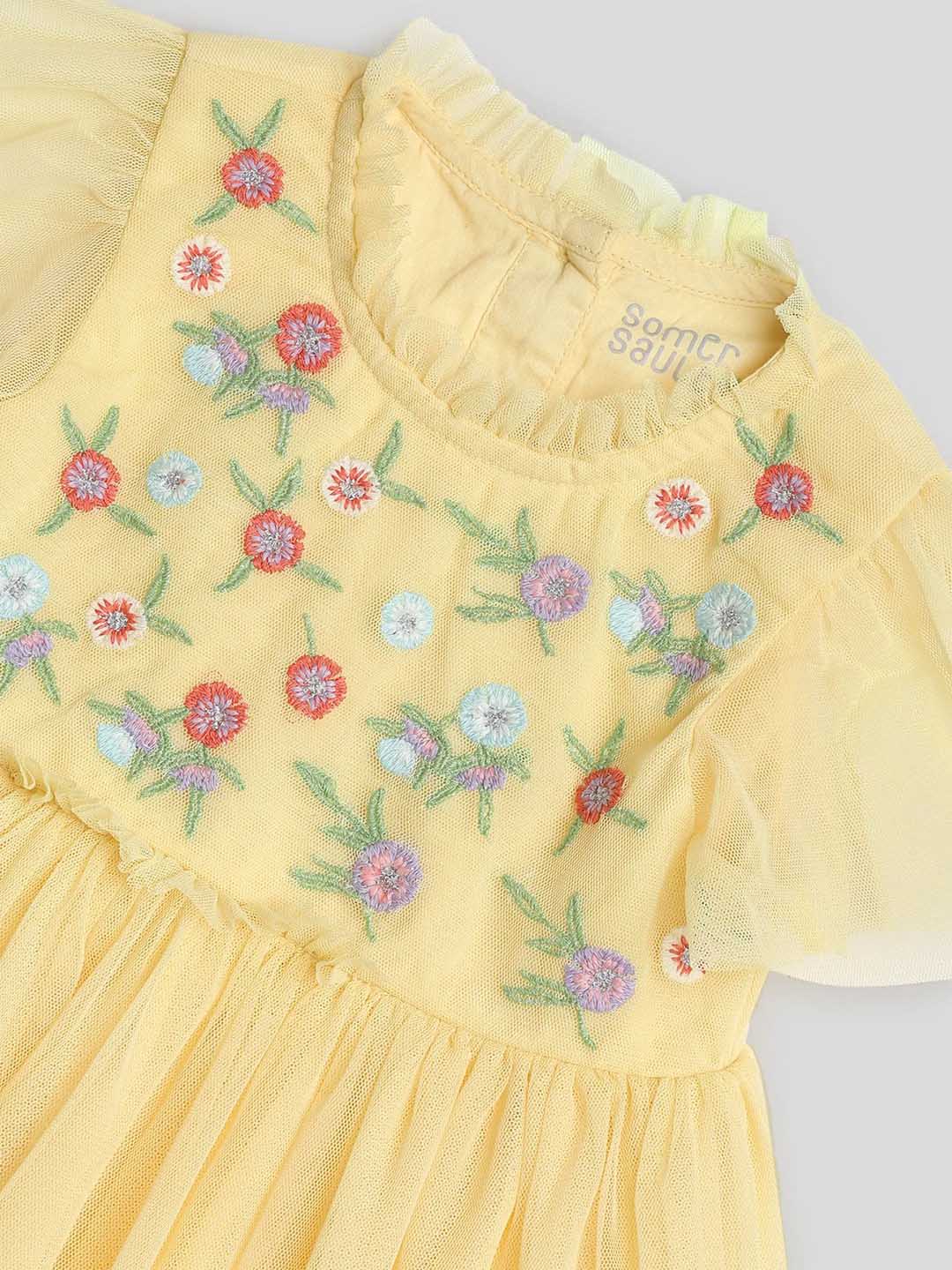 Yellow Embroidered Tulle Dress