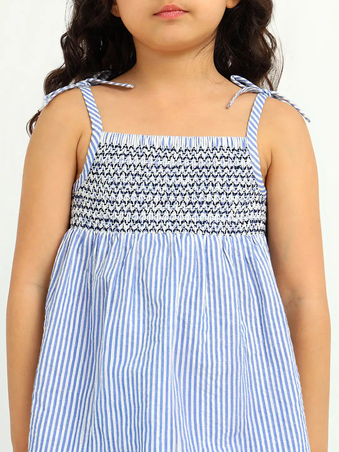 Sky Striped Cotton Smocked Top & Shorts Set