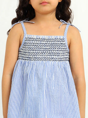 Sky Striped Cotton Smocked Top & Shorts Set