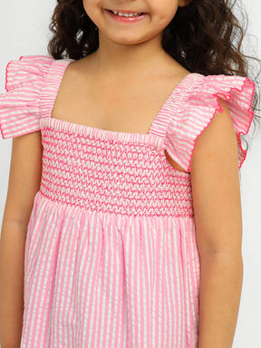 Strawberry Striped Cotton Smocked Tier Dress