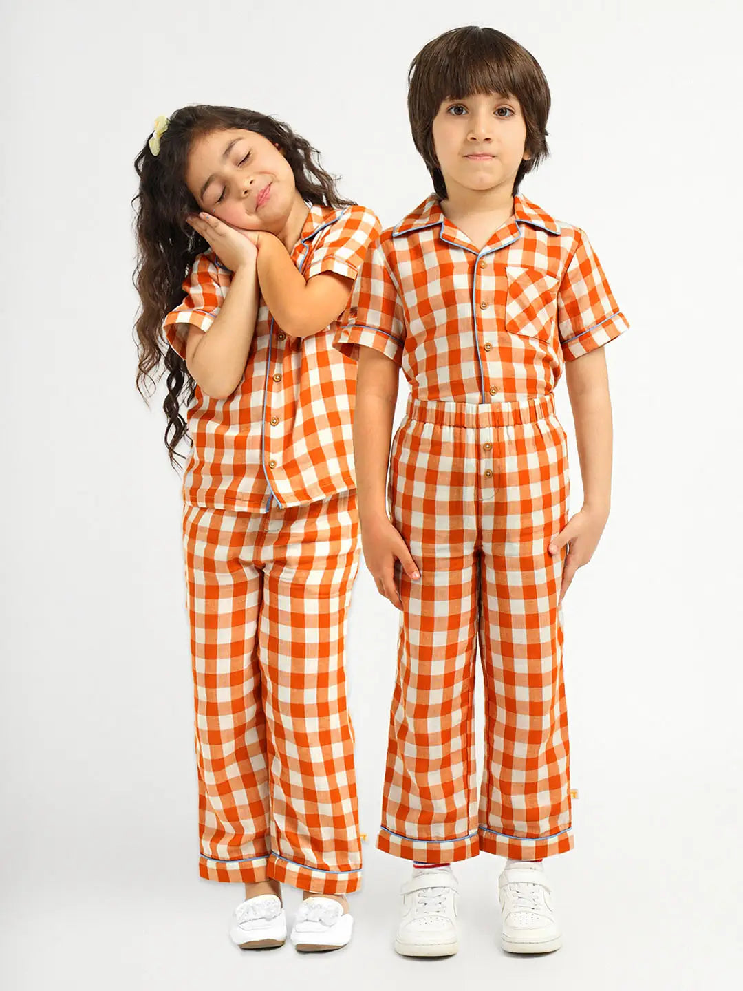 Brown Sugar Gingham Cotton Shirt & Pants Pyjama Set