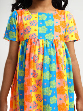 Abstract Daisy Cotton A-Line Dress