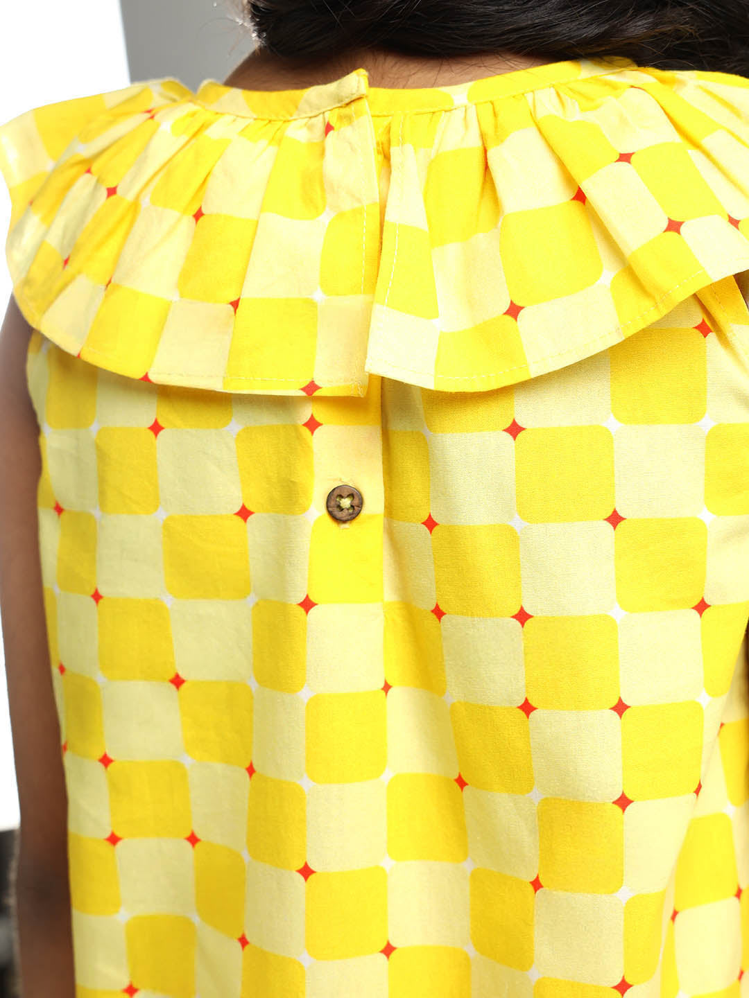 Checked Flounced Cotton Drop-Waist Dress