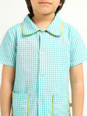 Mint Gingham Cotton Shirt & Shorts Pyjama Set