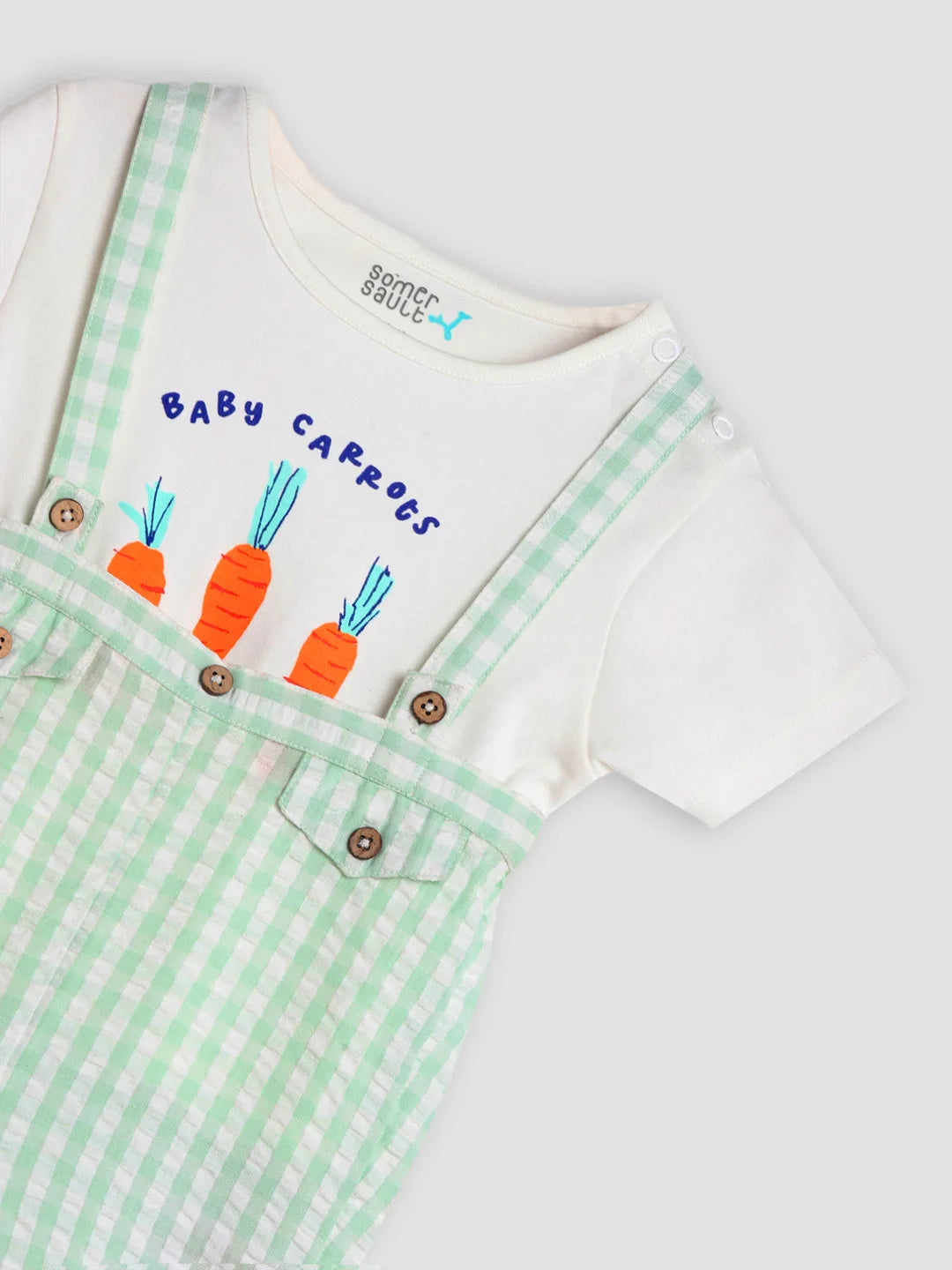 Carrots Cotton Tee & Gingham Dungaree Set