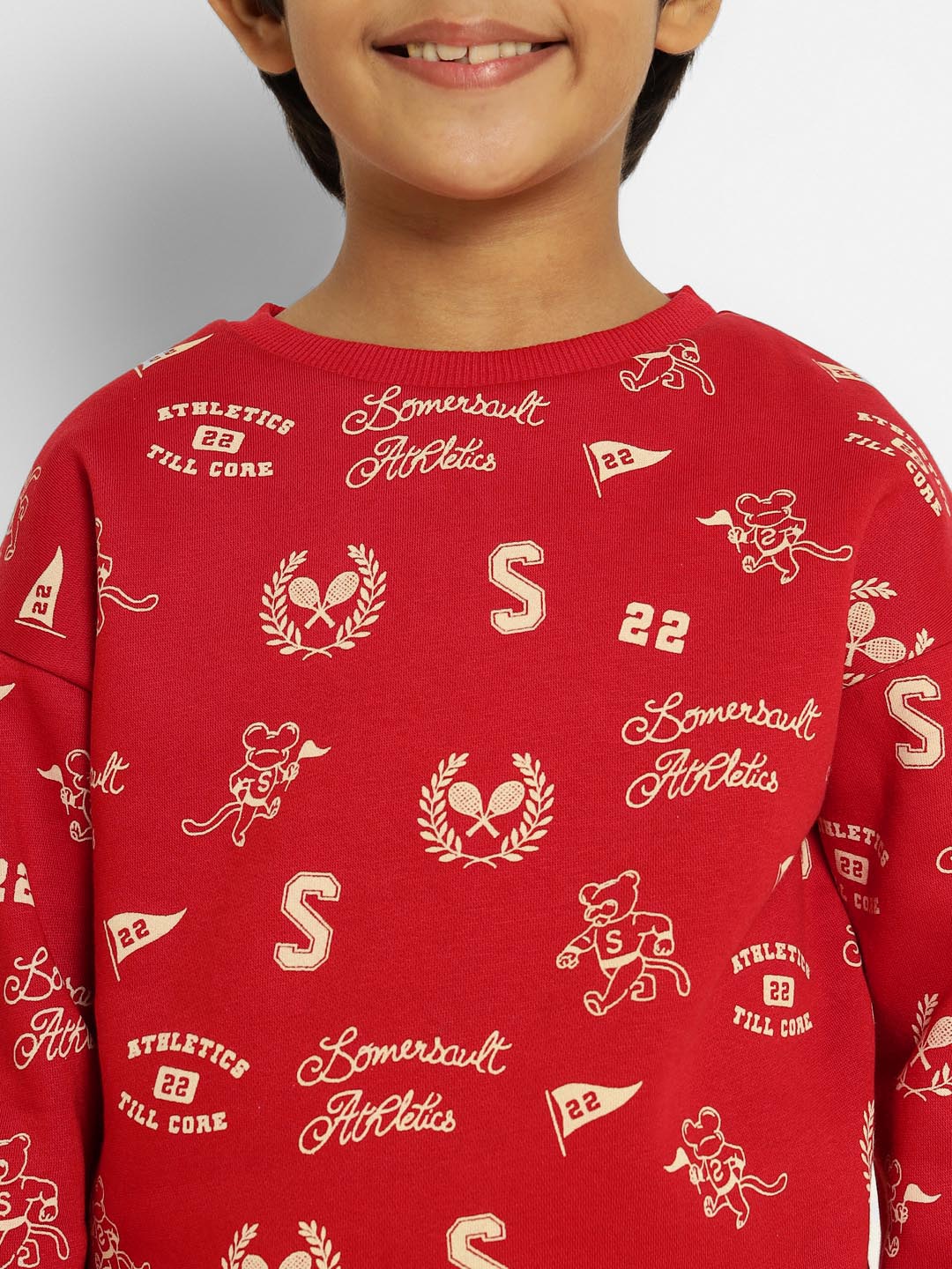 Red Athleisure Printed Sweatshirt