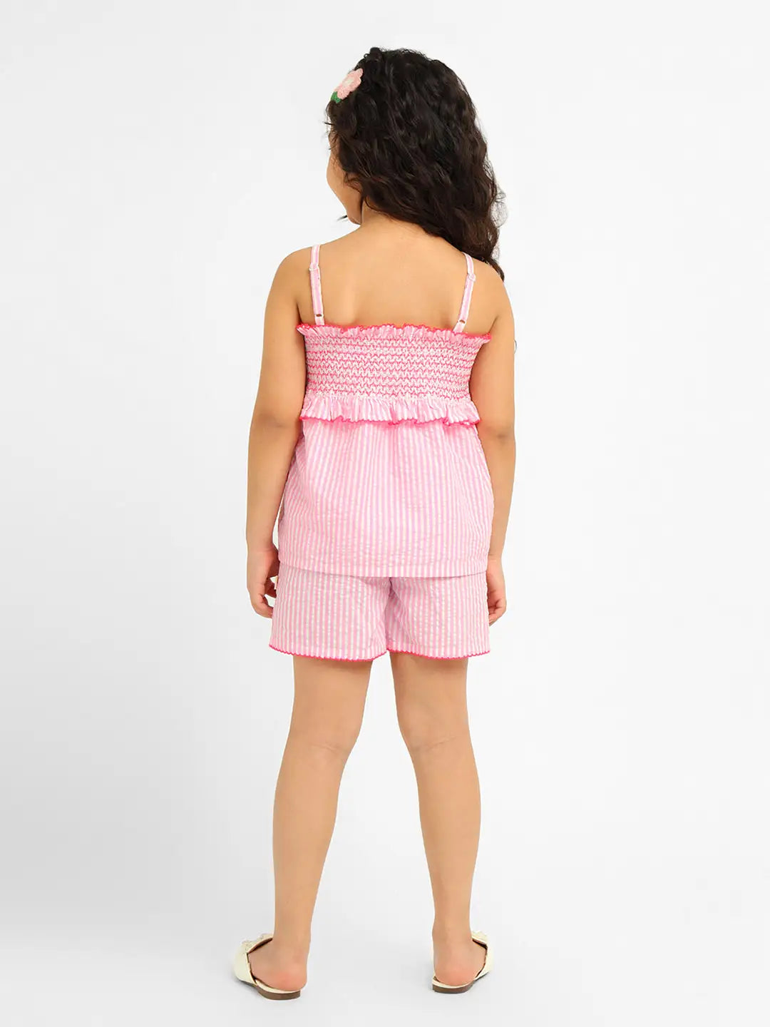 Strawberry Striped Frilly Cotton Top & Shorts Set