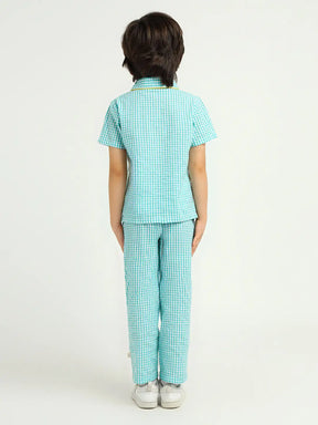 Mint Gingham Cottom Shirt & Pants Pyjama Set