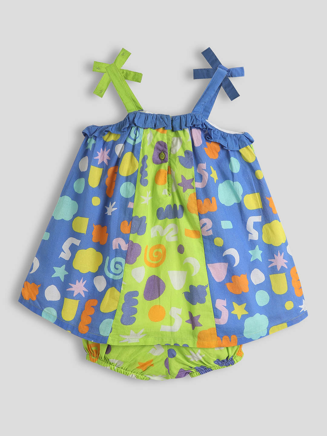 Shapes Ruffled Cotton Dress with Bloomers