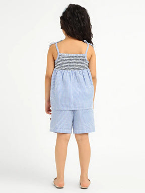 Sky Striped Cotton Smocked Top & Shorts Set