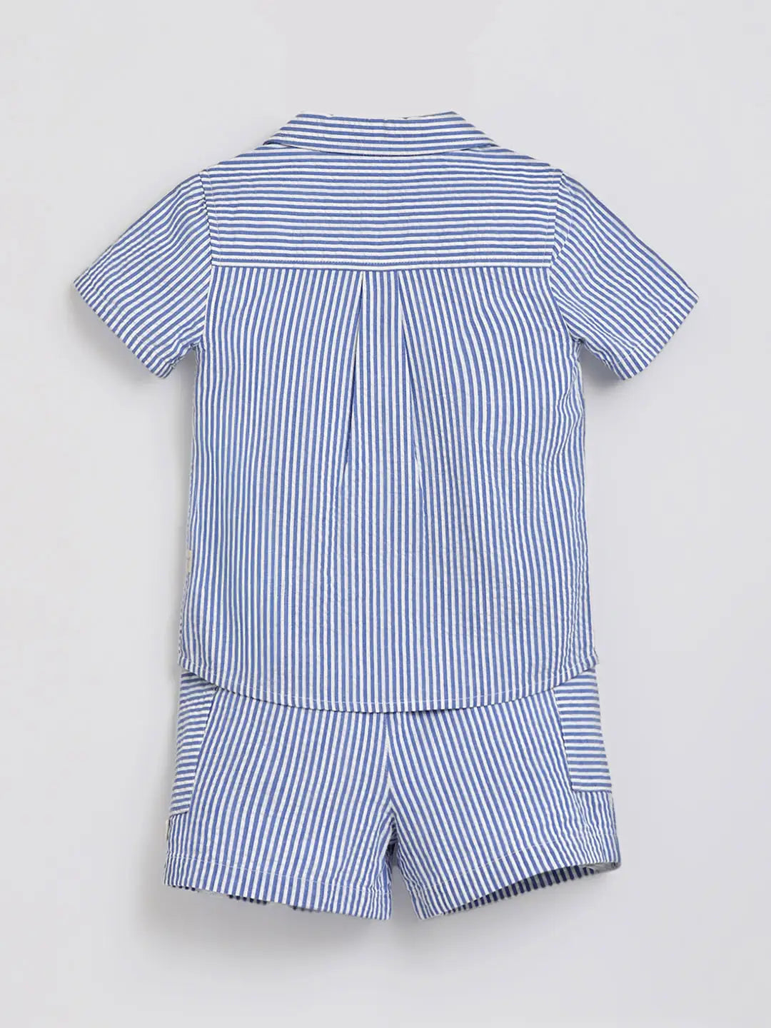 Sky Striped Cotton Shirt & Shorts Set