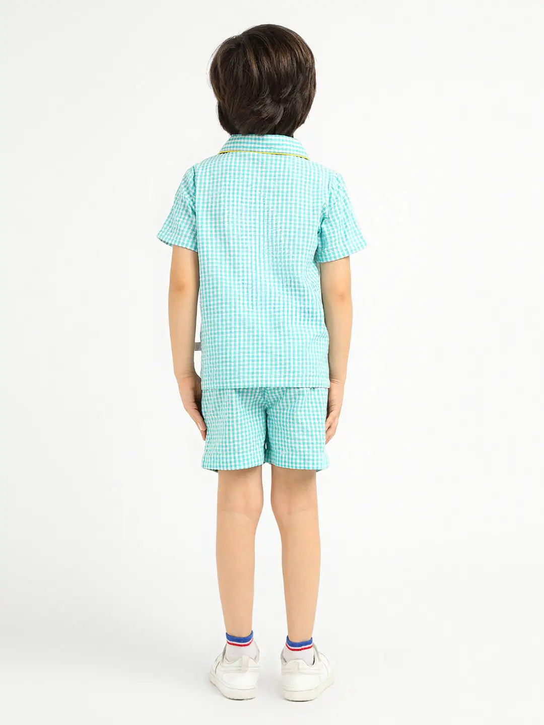 Mint Gingham Cotton Shirt & Shorts Pyjama Set