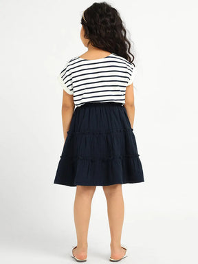 Deep Sea Striped Cotton Top & Tiered Skirt Set