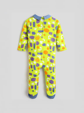 Playful Shapes Footed Cotton Sleepsuit - Green