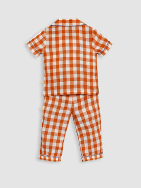 Brown Sugar Gingham Cotton Shirt & Pants Pyjama Set