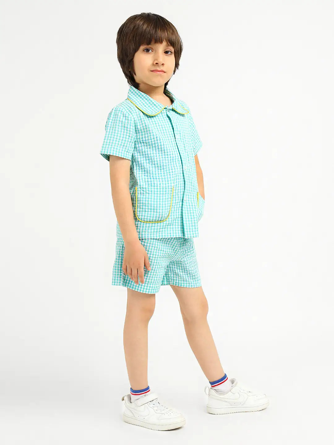 Mint Gingham Cotton Shirt & Shorts Pyjama Set