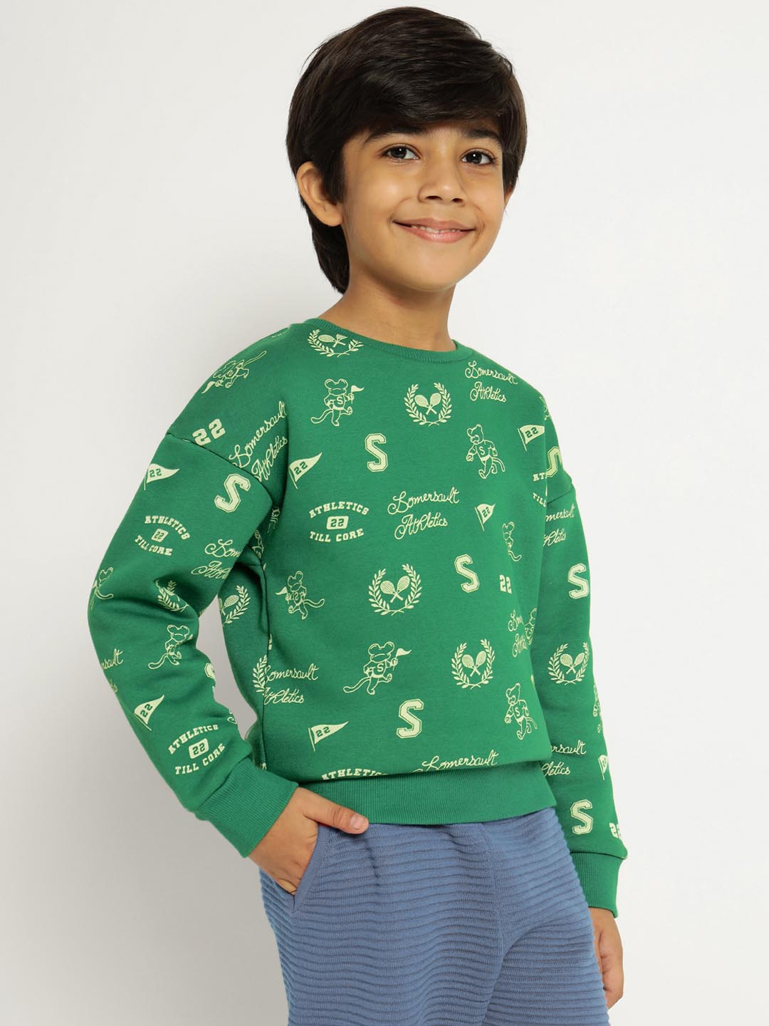 Green Athleisure Printed Sweatshirt