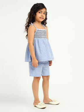 Sky Striped Cotton Smocked Top & Shorts Set