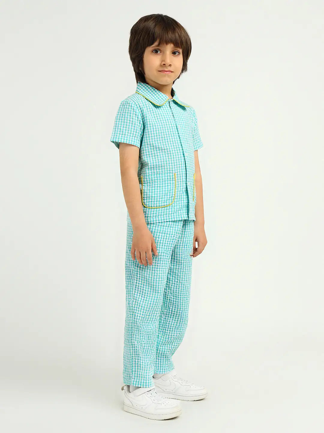 Mint Gingham Cottom Shirt & Pants Pyjama Set