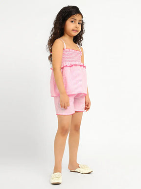 Strawberry Striped Frilly Cotton Top & Shorts Set