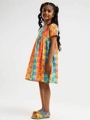 Abstract Daisy Cotton A-Line Dress