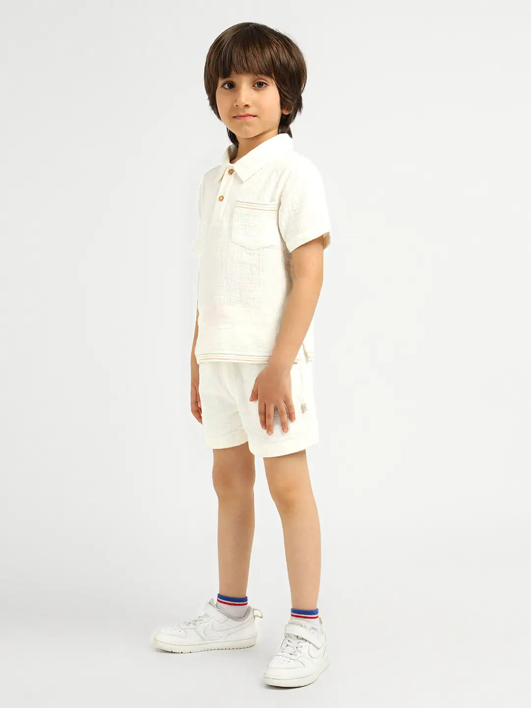 Cloudy Crinkled Cotton Shirt & Shorts Set