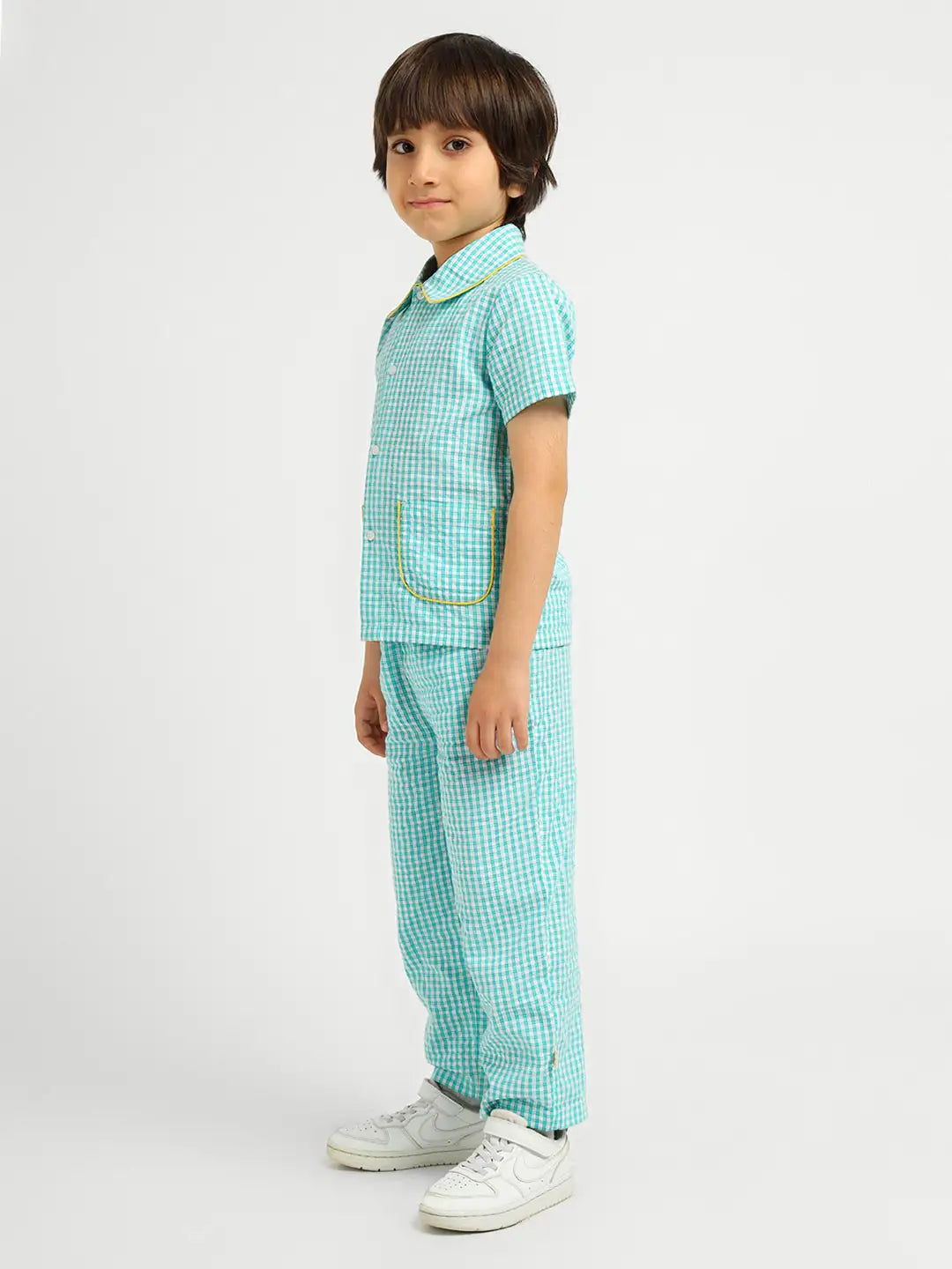 Mint Gingham Cottom Shirt & Pants Pyjama Set